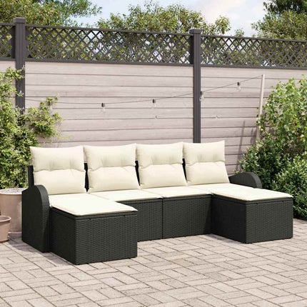 Havesofa Sæt med pude 6 pcs Sort Poly Rattan
