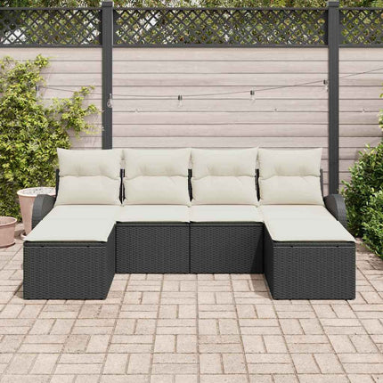 Havesofa Sæt med pude 6 pcs Sort Poly Rattan