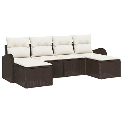 Havesofa Sæt med pude 6 pcs Brun Poly Rattan