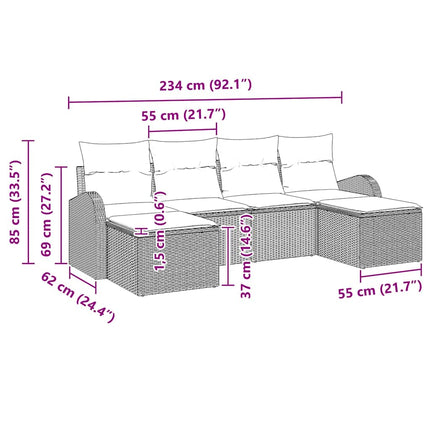 Havesofa Sæt med pude 6 pcs Brun Poly Rattan