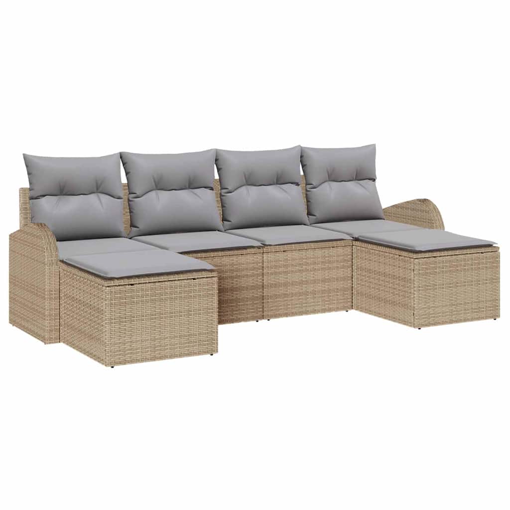 Havesofa Sæt med pude 6 pcs Beige Poly Rattan
