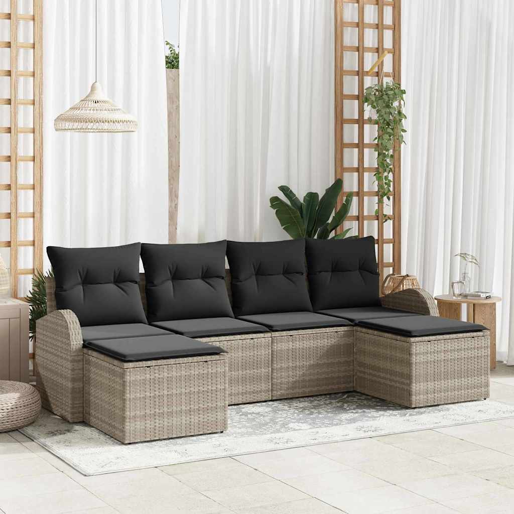 Havesofa Sæt med pude 6 pcs Lysegrå Poly Rattan