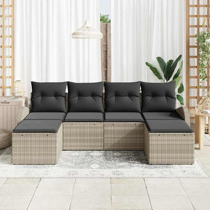 Havesofa Sæt 6 stk. Lysegrå [Syntetisk]: Poly Rattan