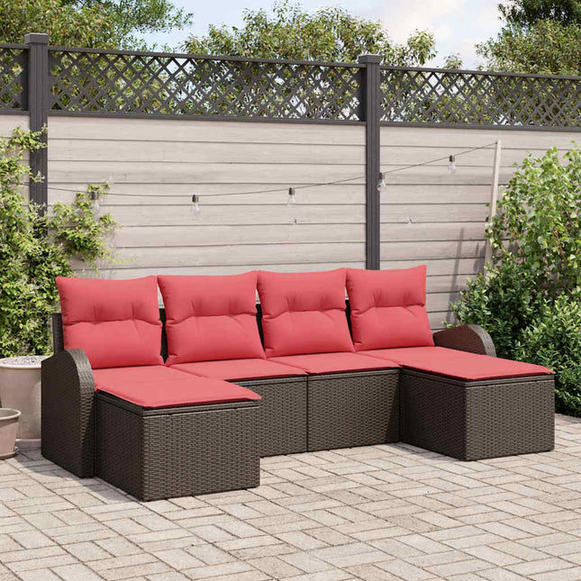 Havesofa Sæt med pude 6 pcs Brun Poly Rattan