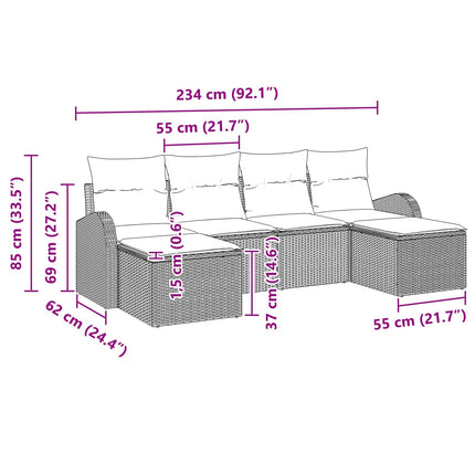 Havesofa Sæt 6 stk. Brun [Syntetisk]: Poly Rattan