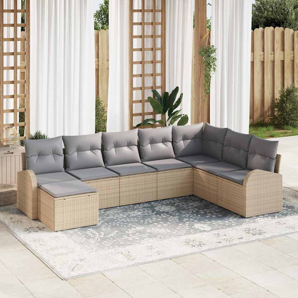 Havesofa Sæt med pude 8 pcs Beige Poly rattan