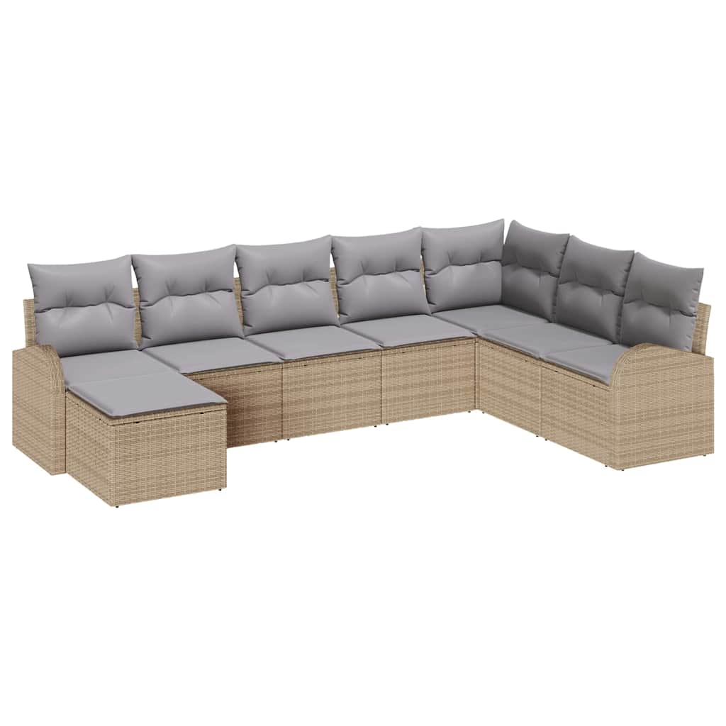Havesofa Sæt med pude 8 pcs Beige Poly rattan