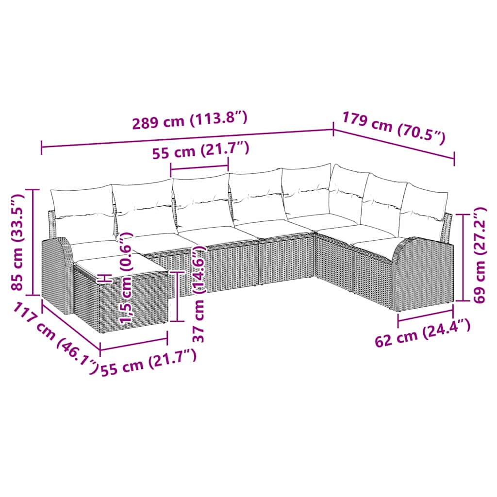 Havesofa Sæt med pude 8 pcs Beige Poly rattan