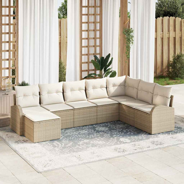Havesofa Sæt med pude 8 pcs Beige Poly Rattan