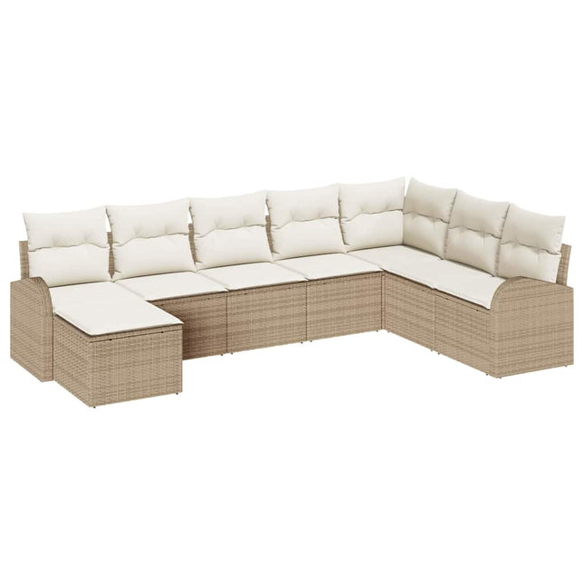 Havesofa Sæt med pude 8 pcs Beige Poly Rattan