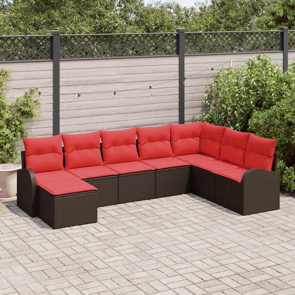 Havesofa Sæt 8 pcs Brun Poly rattan