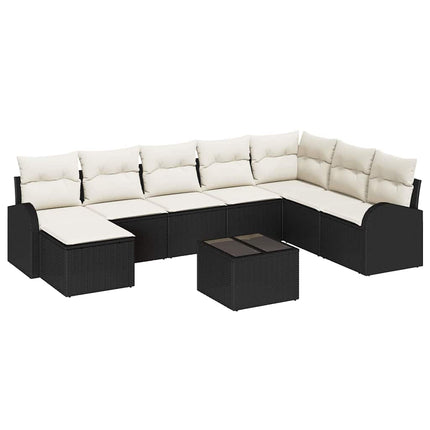 Havesofa Sæt 9 stk. Sort [Syntetisk]: Poly Rattan