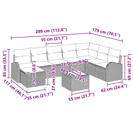 Havesofa Sæt 9 stk. Sort [Syntetisk]: Poly Rattan