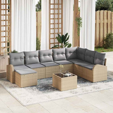 Havesofa Sæt med pude 9 pcs Beige Poly rattan