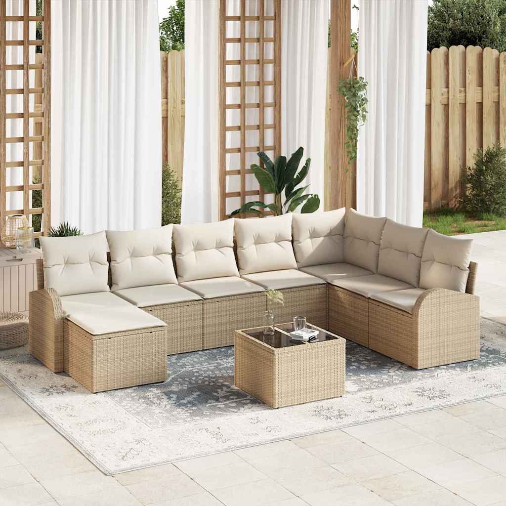 Havesofa Sæt med pude 9 pcs Beige Poly rattan