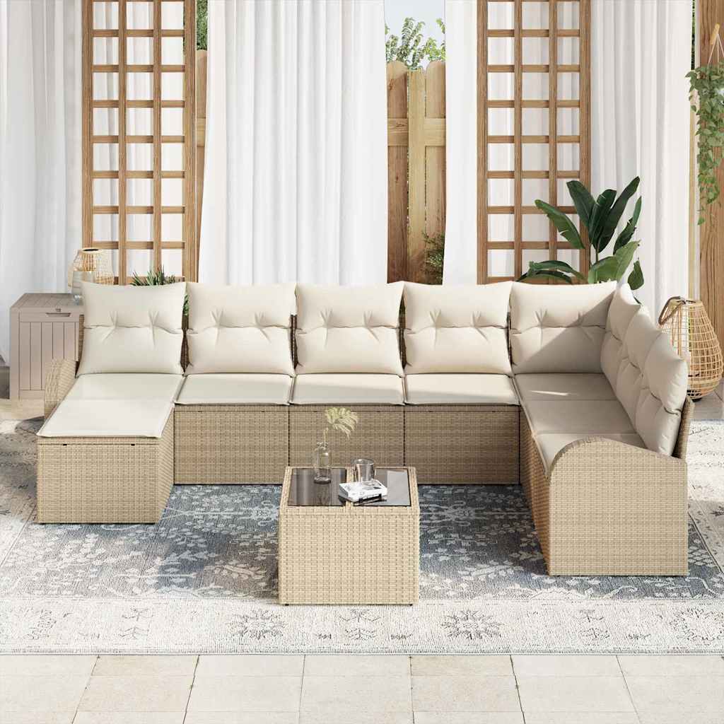 Havesofa Sæt med pude 9 pcs Beige Poly rattan