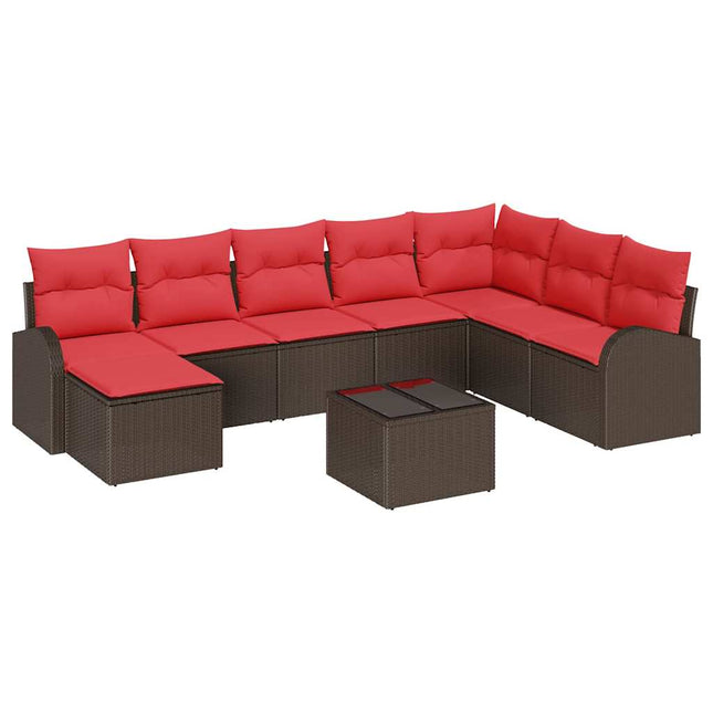 Havesofa Sæt med pude 9 pcs Brun Poly Rattan