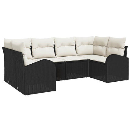 Havesofa Sæt med pude 6 pcs Sort Poly Rattan