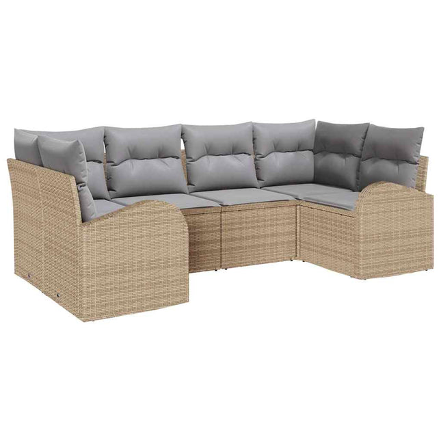Havesofa Sæt med pude 6 pcs Beige Poly Rattan