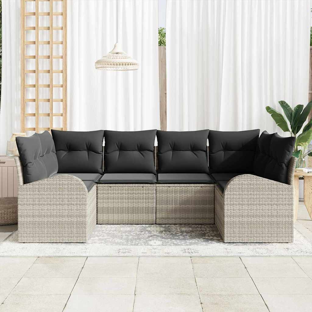 Havesofa Sæt med pude 6 pcs Lysegrå Poly Rattan