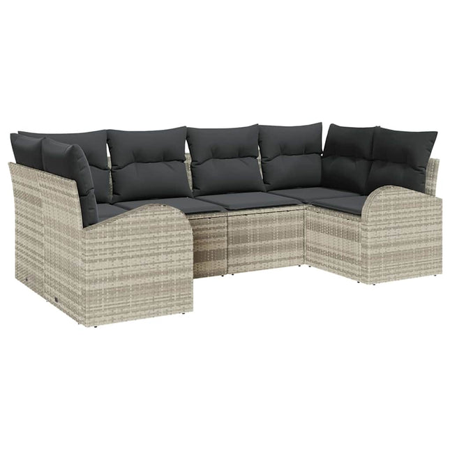 Havesofa Sæt med pude 6 pcs Lysegrå Poly Rattan