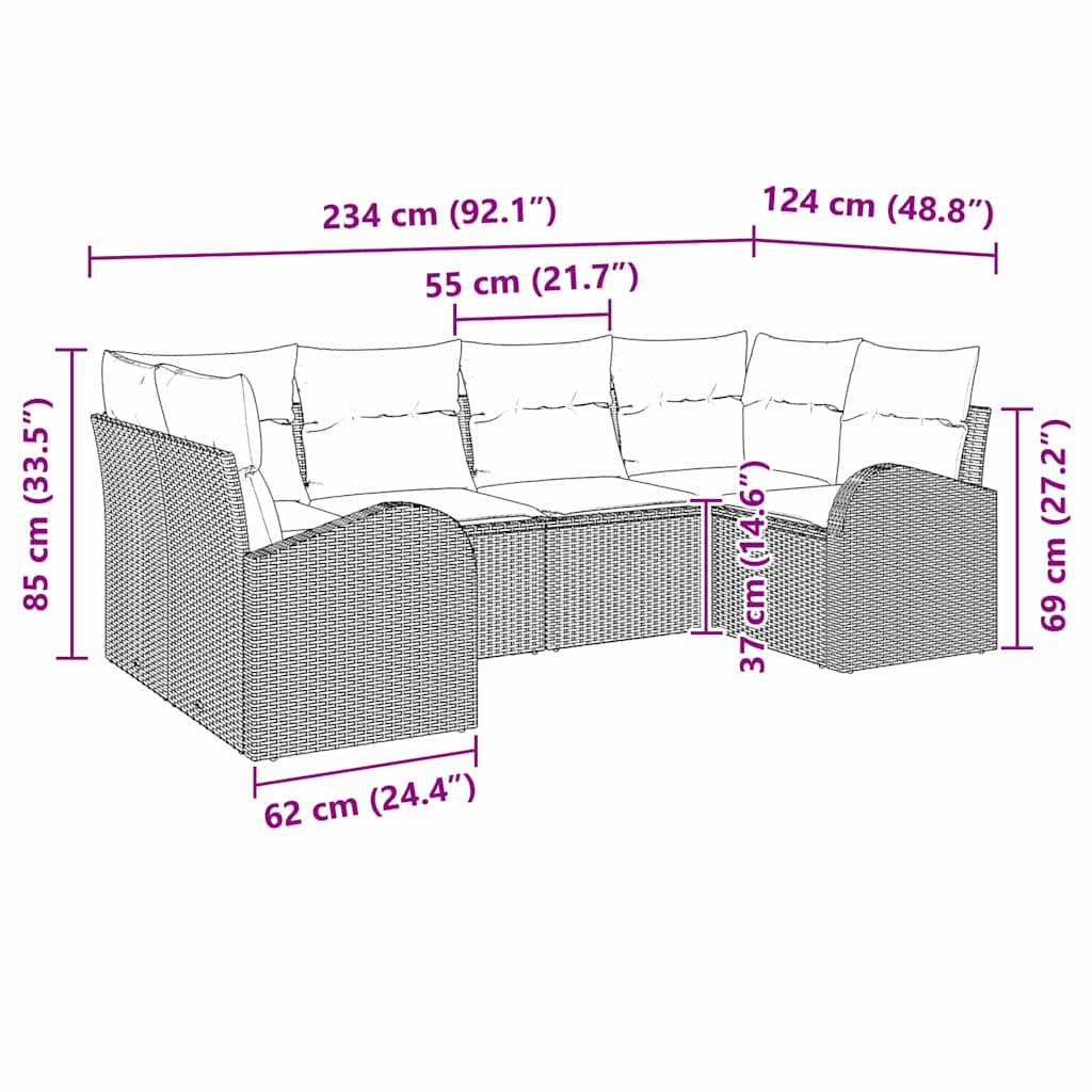 Havesofa Sæt med pude 6 pcs Lysegrå Poly Rattan