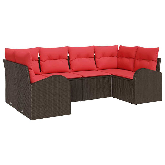 Havesofa Sæt med pude 6 pcs Brun Poly Rattan