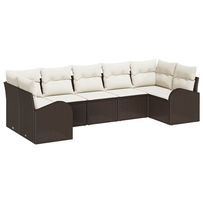 Havesofa Sæt med pude 7 pcs Brun Poly Rattan