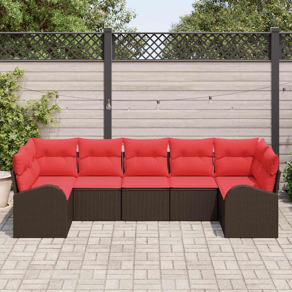 Havesofa Sæt med pude 7 pcs Brun Poly Rattan