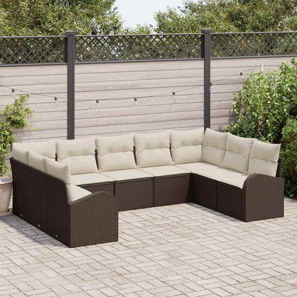 Sofa Sæt med pude 9 pcs Brun Poly Rattan