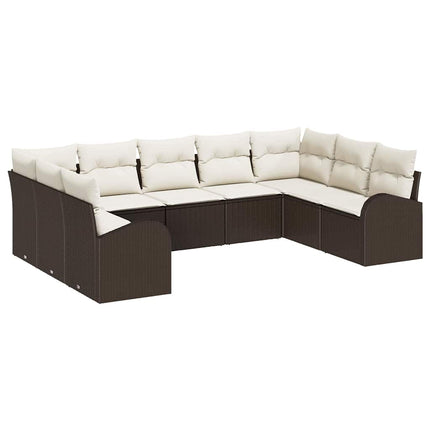Sofa Sæt med pude 9 pcs Brun Poly Rattan