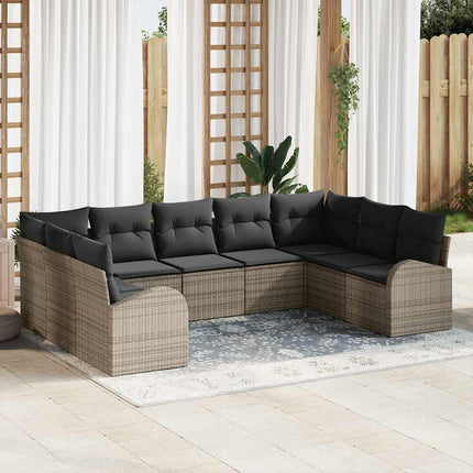 Sofa Sæt med pude 9 pcs Grå Poly Rattan
