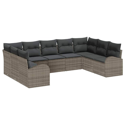 Sofa Sæt med pude 9 pcs Grå Poly Rattan
