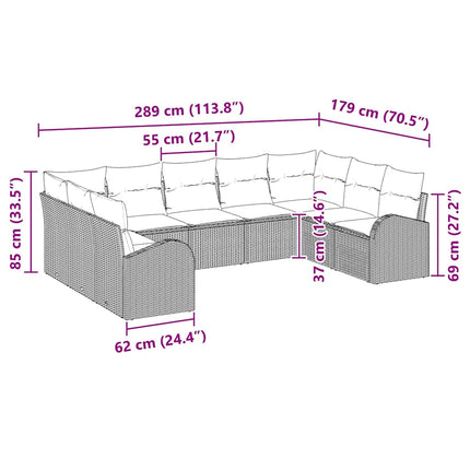 Sofa Sæt med pude 9 pcs Grå Poly Rattan