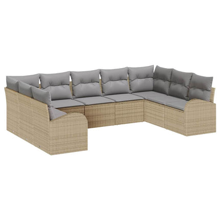 Sofa Sæt med pude 9 pcs Beige Poly Rattan