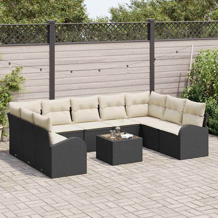 Sofa Sæt med pude 10 pcs Sort Poly Rattan