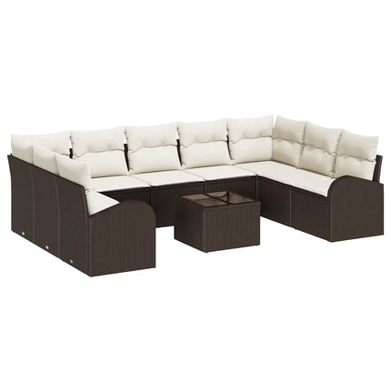 Sofa Sæt med pude 10 pcs Brun Poly Rattan