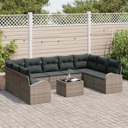 Sofa Sæt med pude 10 pcs Grå Poly Rattan