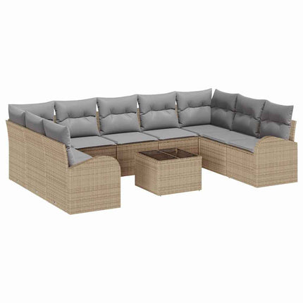 Sofa Sæt med pude 10 pcs Beige Poly Rattan