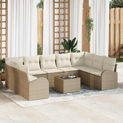 Sofa Sæt med pude 10 pcs Beige Poly Rattan