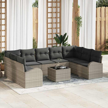 Sofa Sæt med pude 10 pcs Lysegrå Poly Rattan