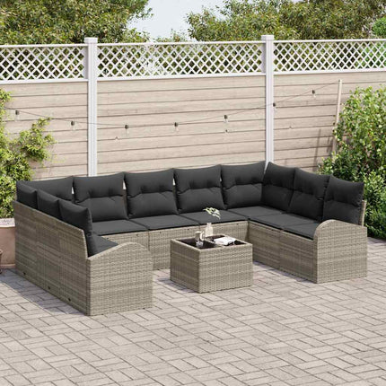 Sofa Sæt med pude 10 pcs Lysegrå Poly Rattan
