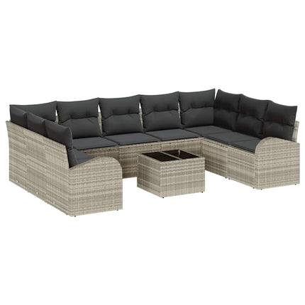 Sofa Sæt med pude 10 pcs Lysegrå Poly Rattan