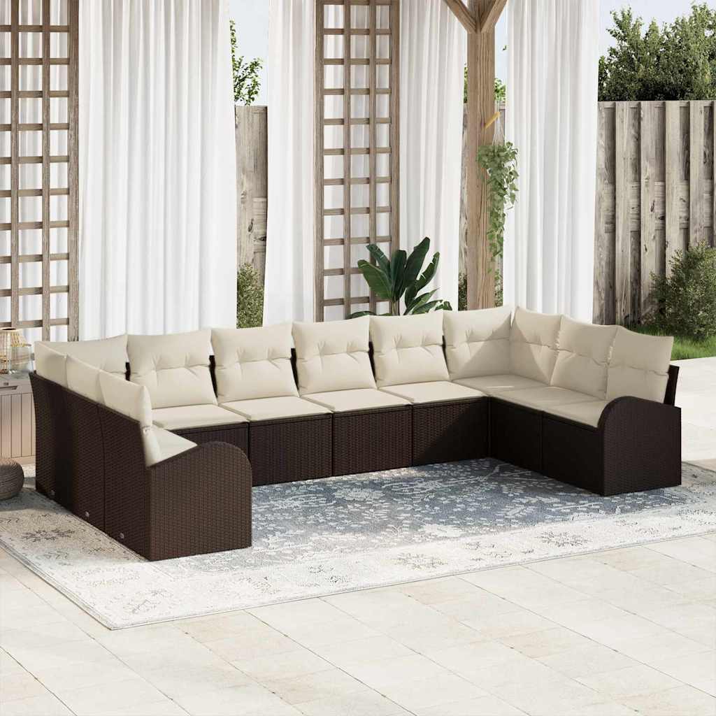 Sofa Sæt med pude 10 pcs Brun Polyrattan