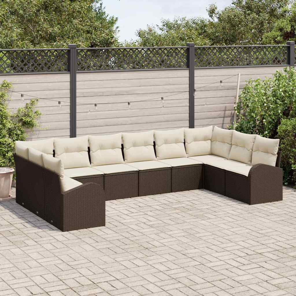 Sofa Sæt med pude 10 pcs Brun Polyrattan
