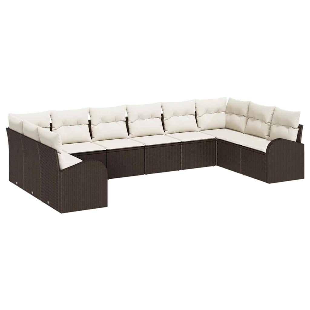 Sofa Sæt med pude 10 pcs Brun Polyrattan