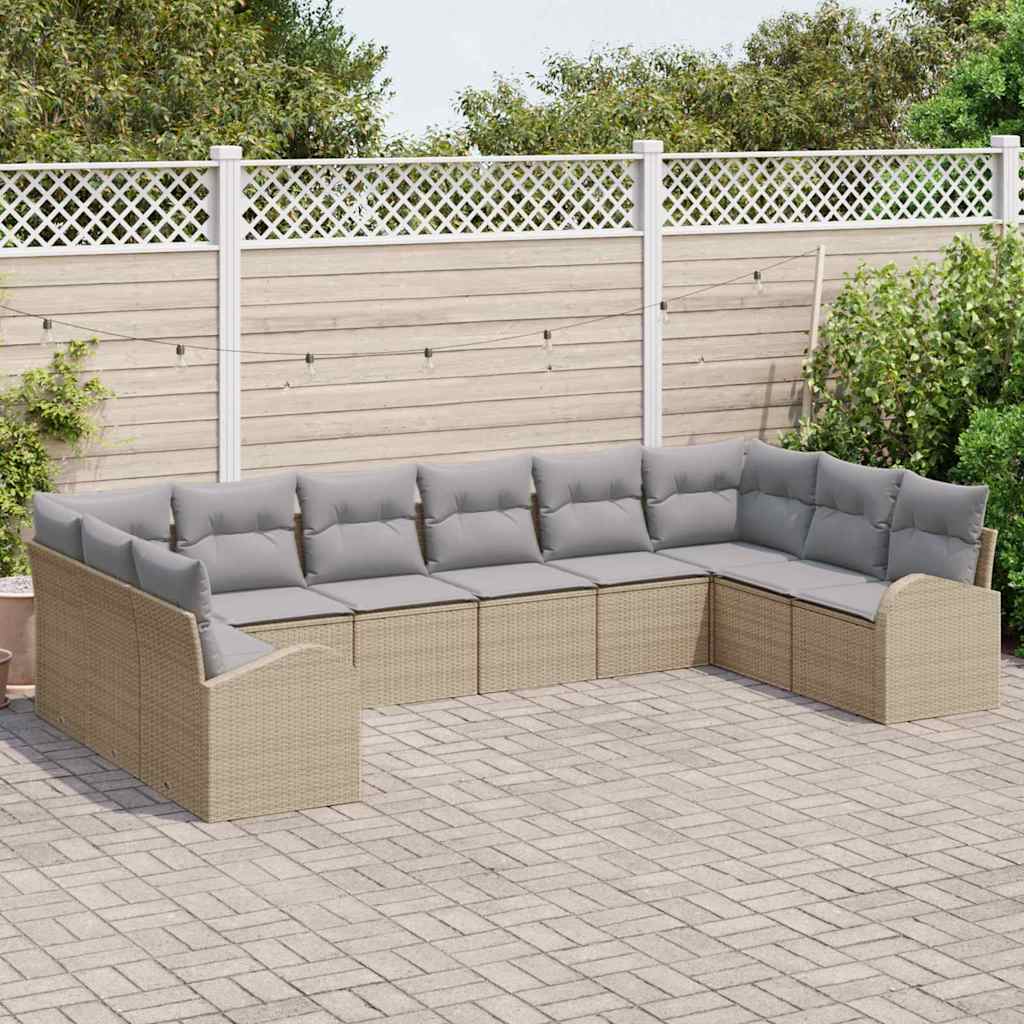 Sofa Sæt med pude 10 pcs Beige Polyrattan