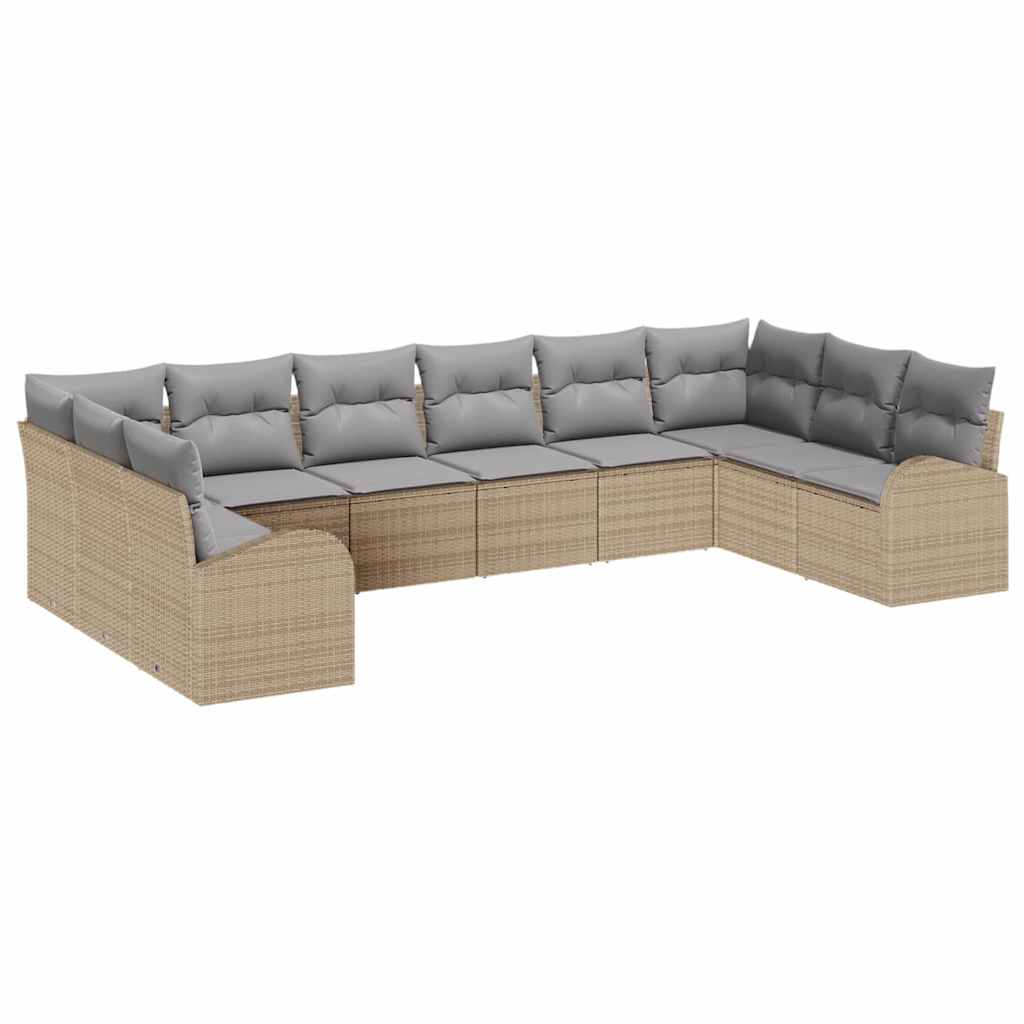 Sofa Sæt med pude 10 pcs Beige Polyrattan