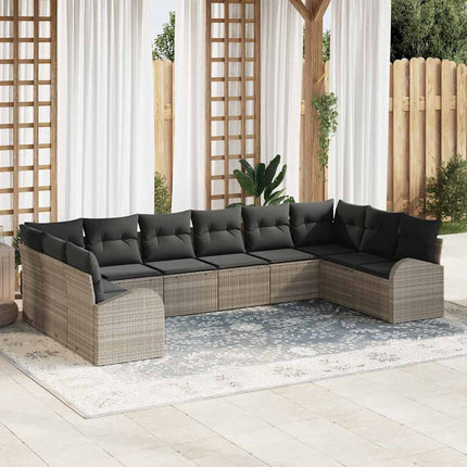 Sofa Sæt med pude 10 pcs Lysegrå Polyrattan