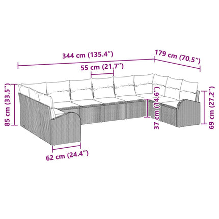 Sofa Sæt med pude 10 pcs Lysegrå Polyrattan
